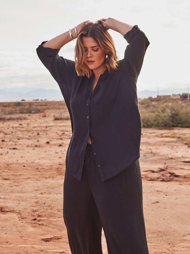 Black Crinkle Drawstring Trouser