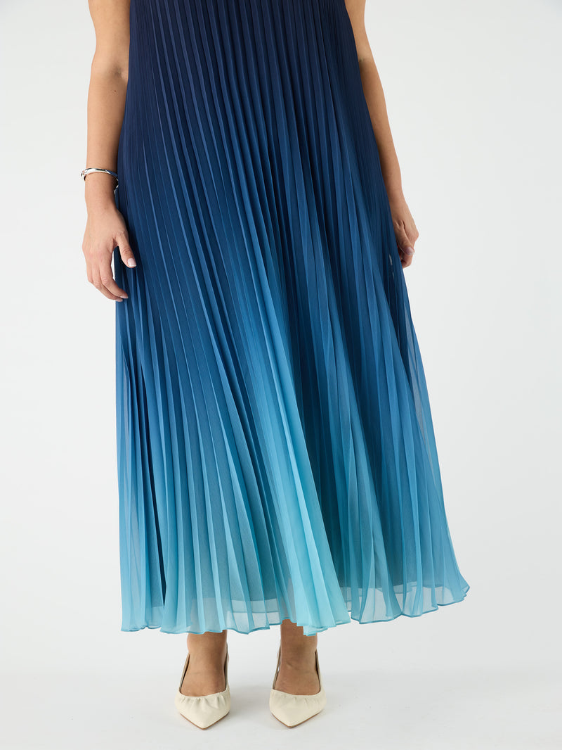 Ombre Pleated V Neck Dress