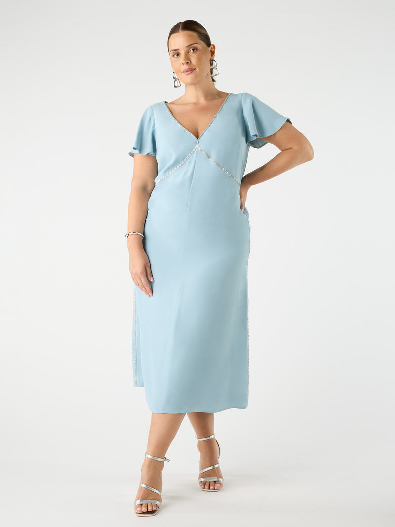 Blue Embellished Slip Dress