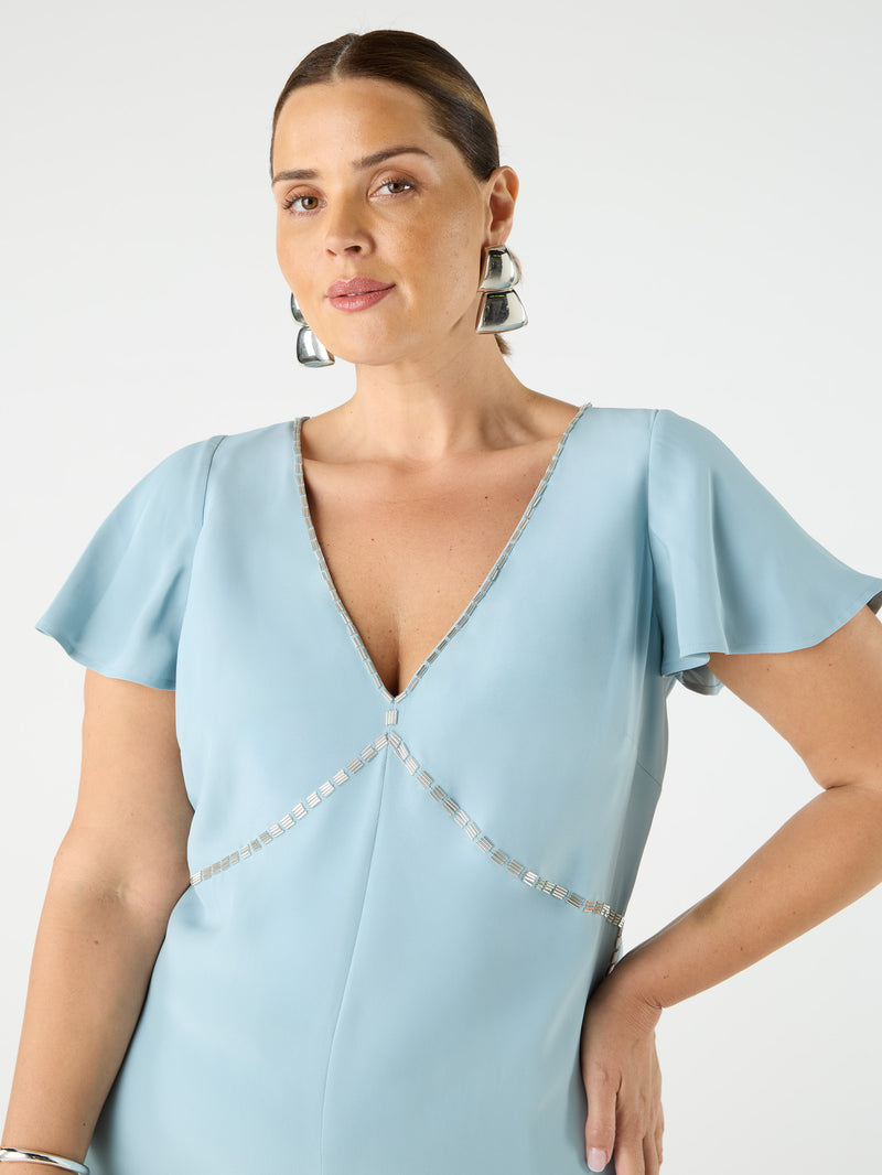 Blue Embellished Slip Dress