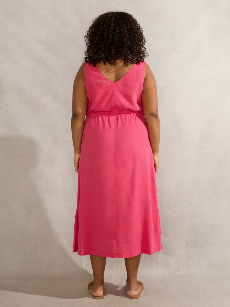 Pink Linen Blend Drawstring Dress