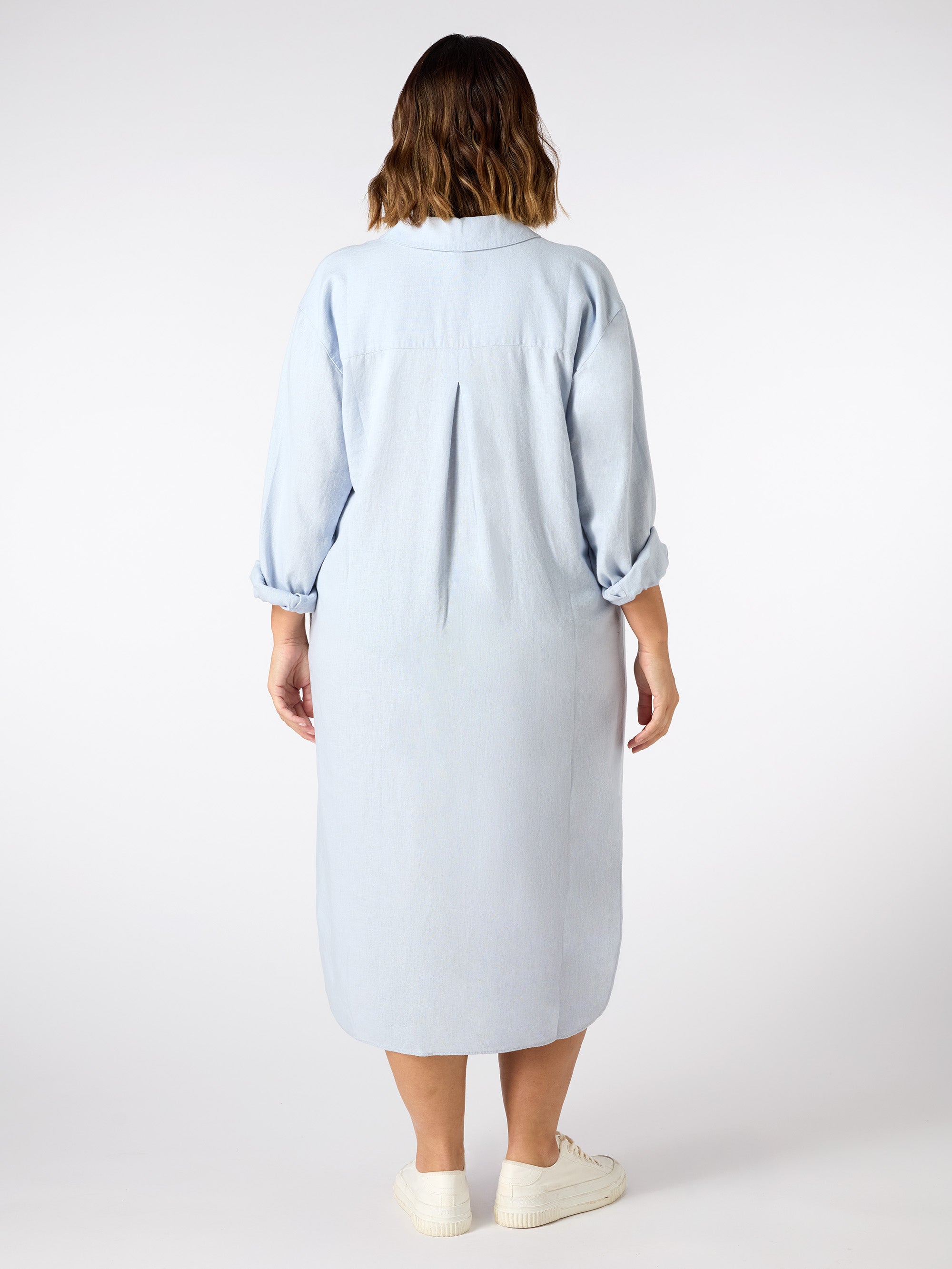 Pale Blue Linen Blend Shirt Dress Pale Blue Linen Blend Shirt Dress