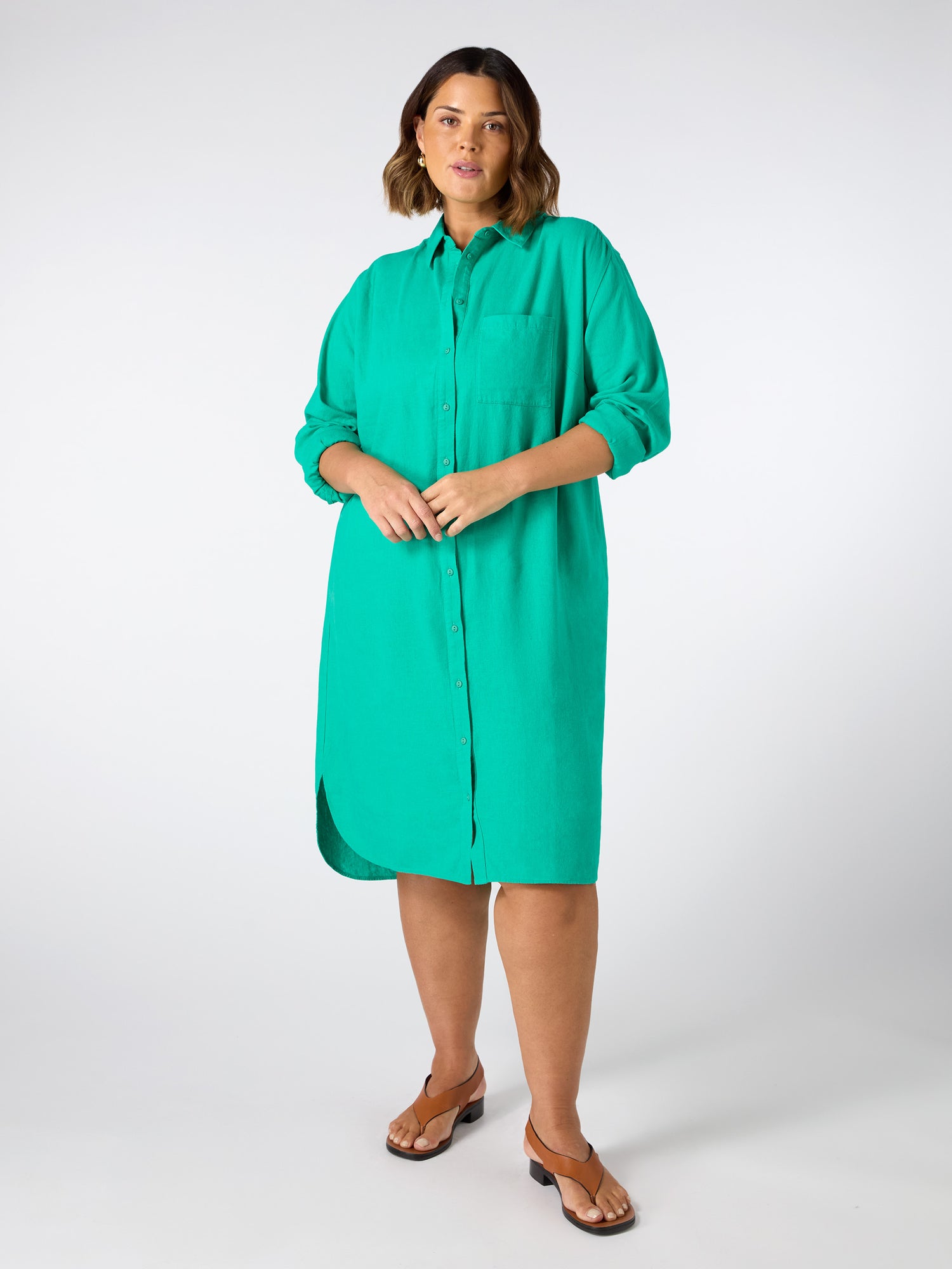 Green Linen Blend Shirt Dress green-linen-blend-shirt-dress