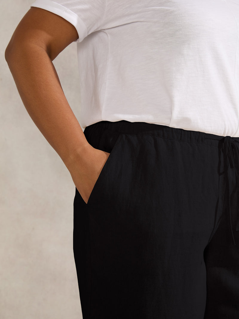 Black Linen Blend Drawstring Trouser