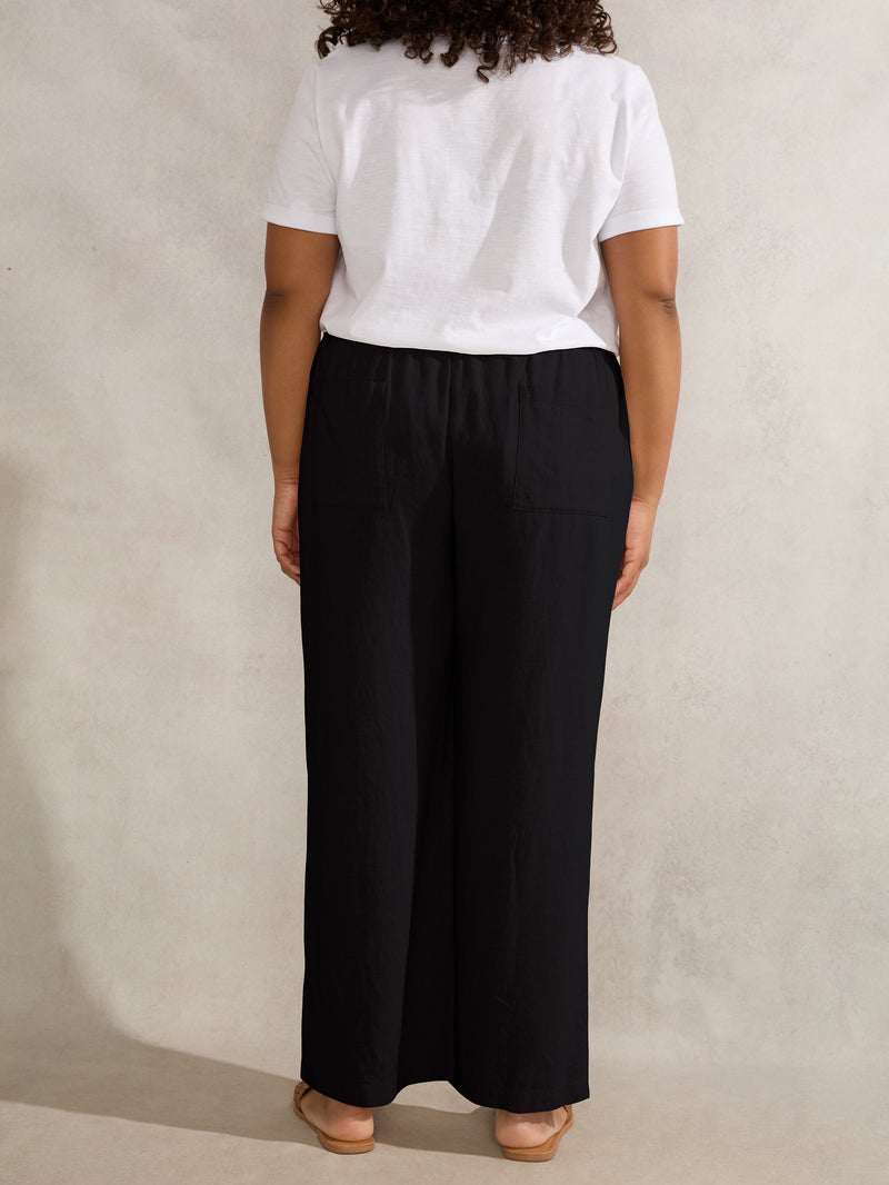 Black Linen Blend Drawstring Trouser
