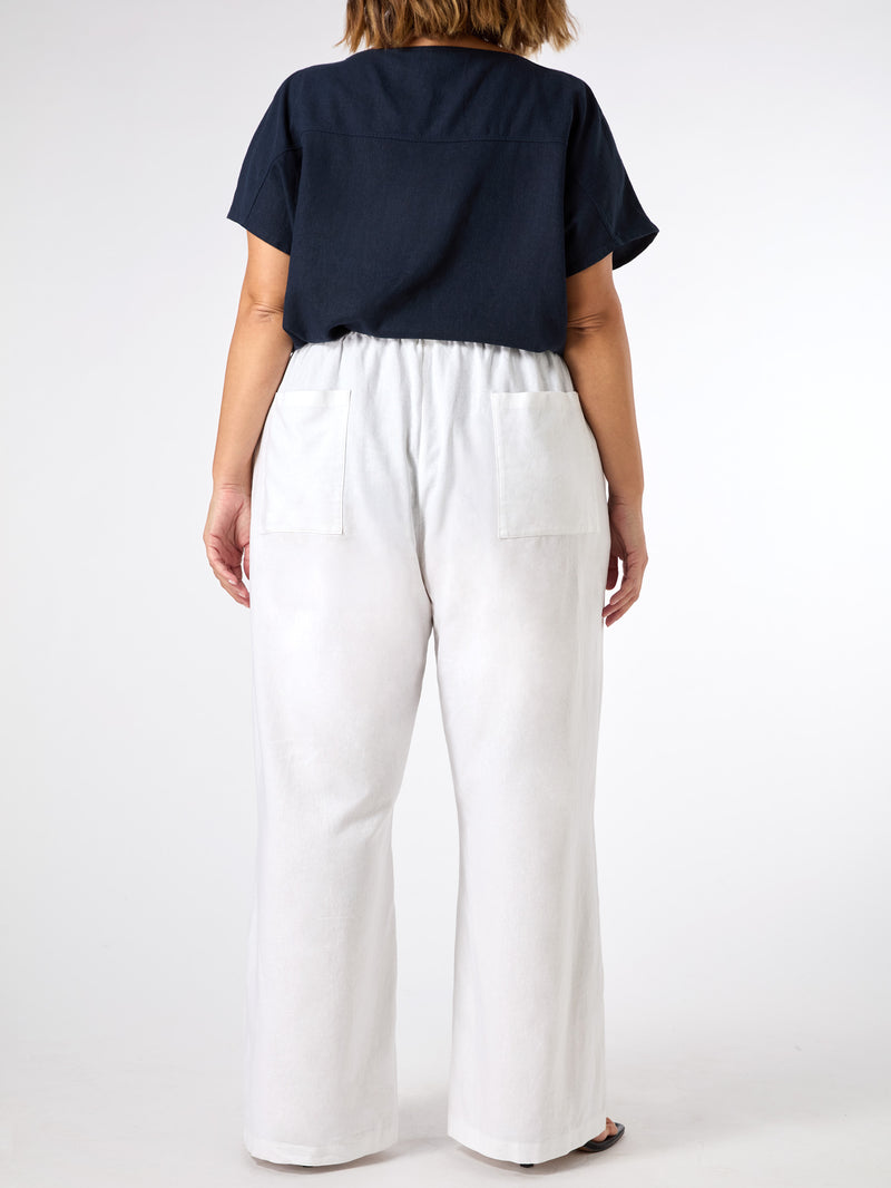 White Linen Blend Drawstring Trouser