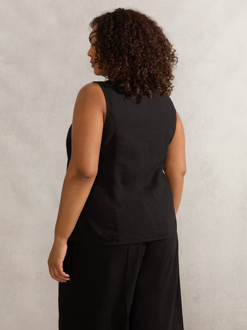 Black Linen Blend Waistcoat