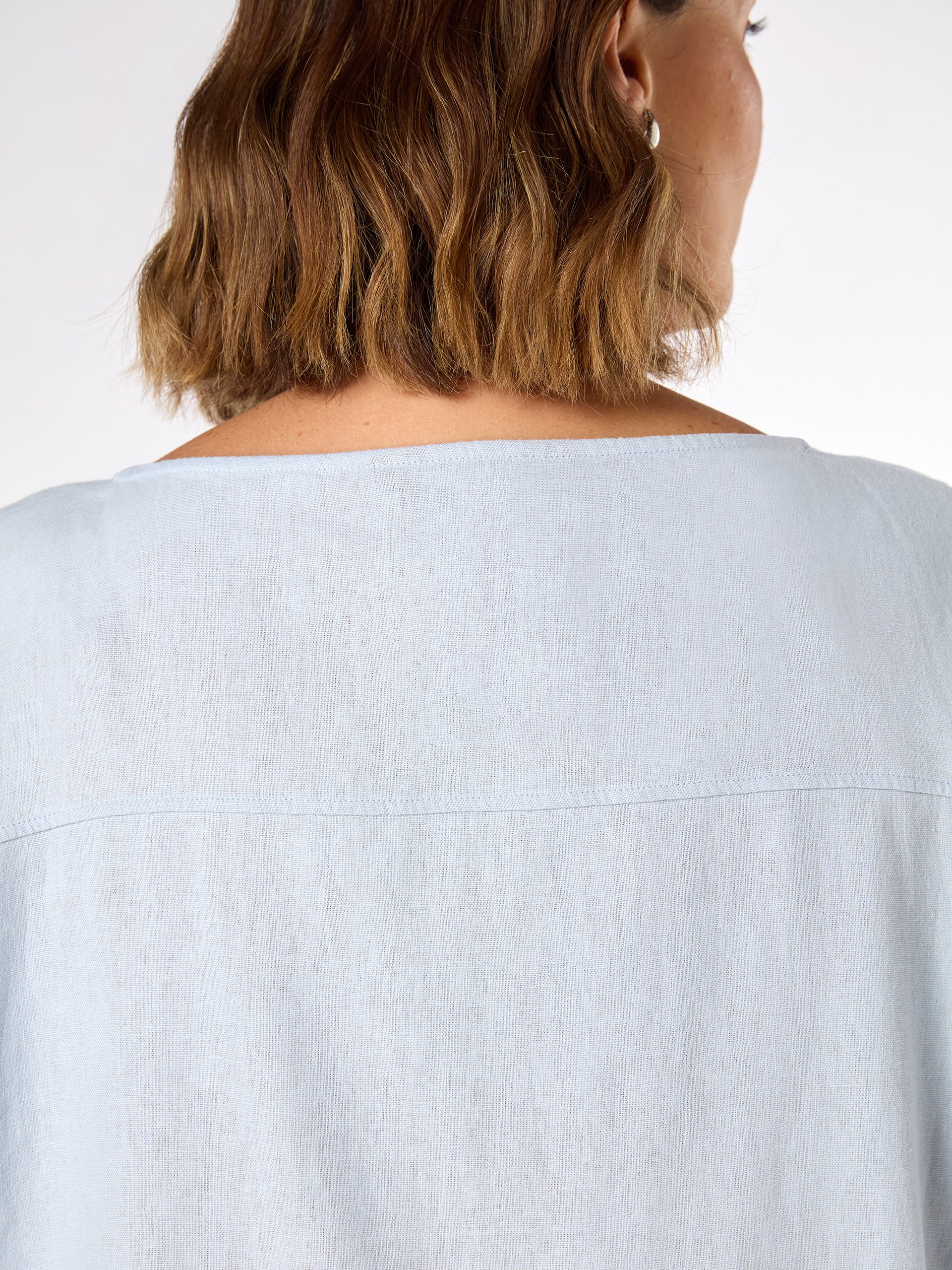 Pale Blue Linen Blend Seamed Detail Top