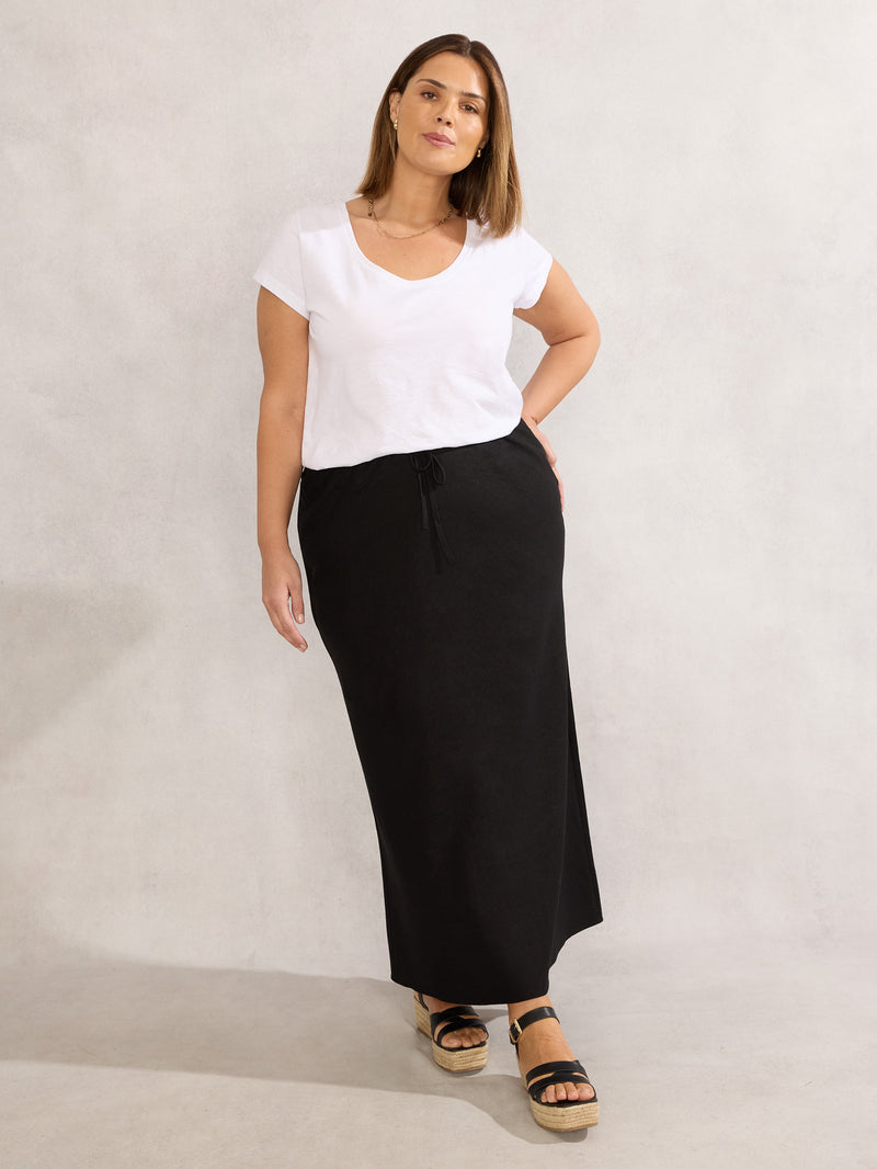 Black Linen Blend Midaxi Skirt