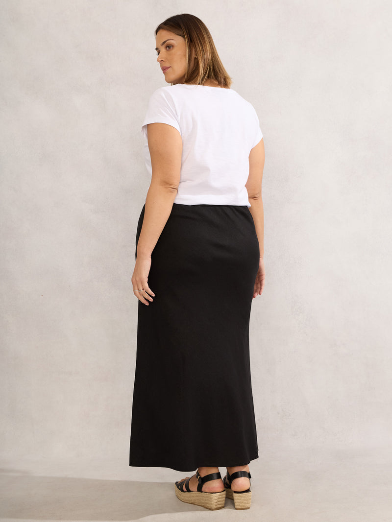 Black Linen Blend Midaxi Skirt