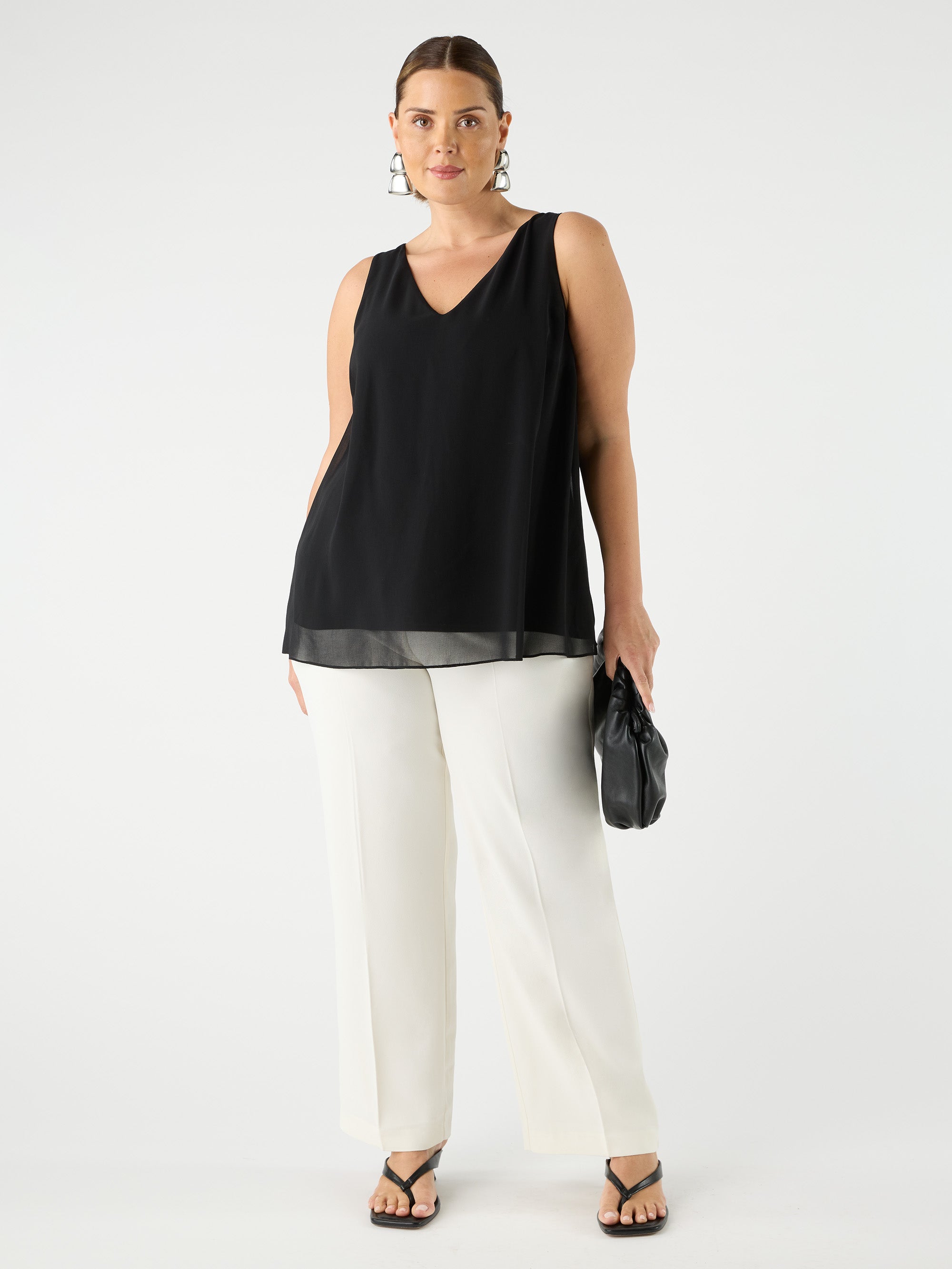 Black Chiffon V Neck Swing Vest