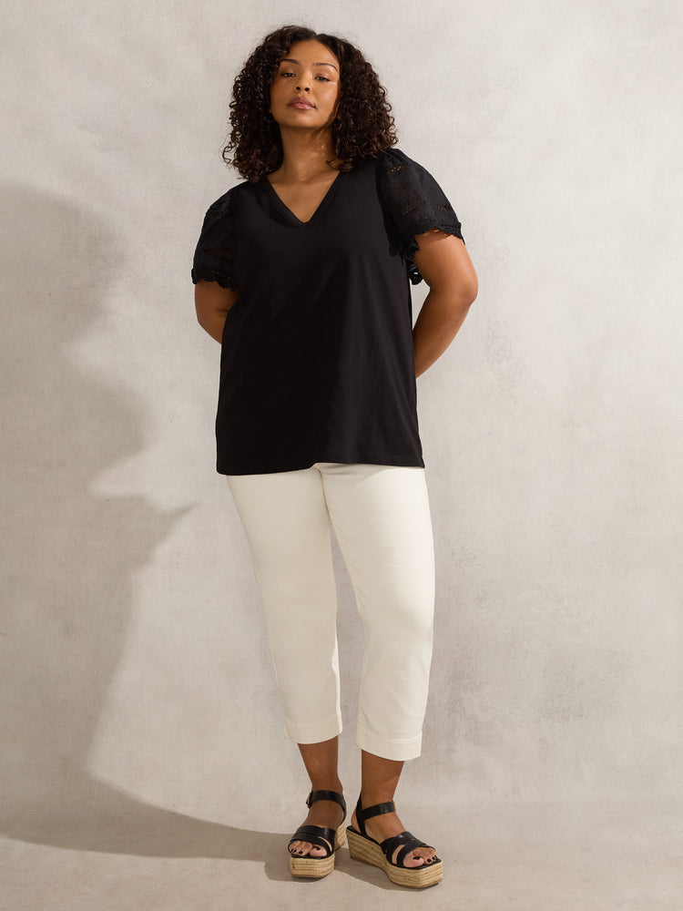 Black Angel Sleeve V Neck Top
