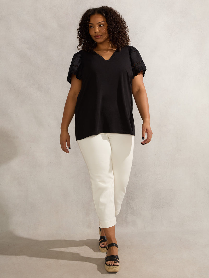 Black Angel Sleeve V Neck Top