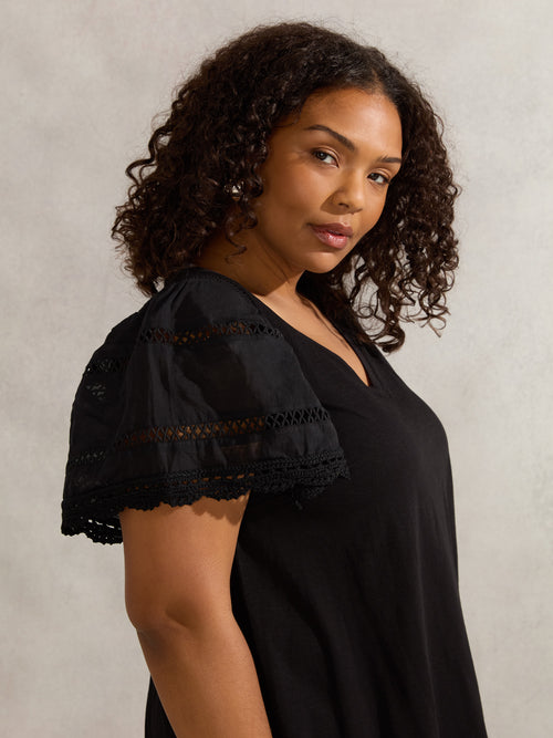 Black Angel Sleeve V Neck Top