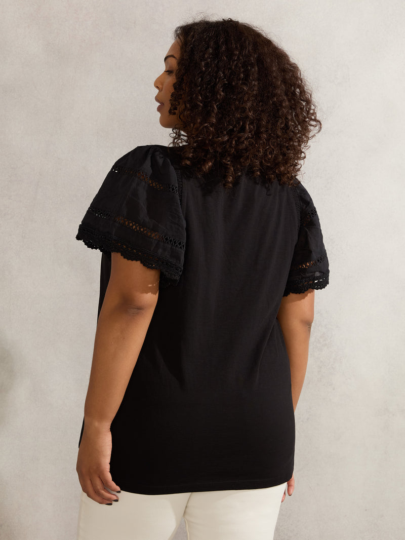 Black Angel Sleeve V Neck Top