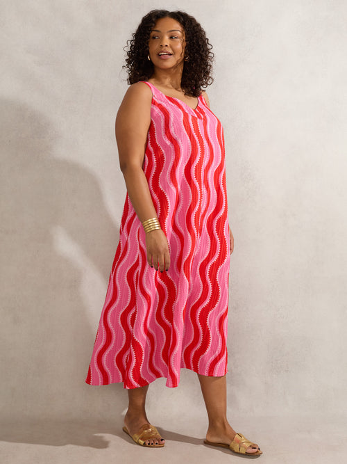 Pink Swirl Print Midi Dress