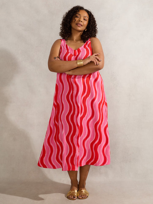 Pink Swirl Print Midi Dress