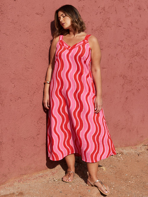 Pink Swirl Print Midi Dress