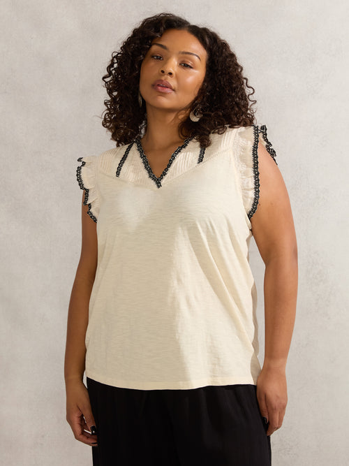 Ivory Cotton Slub Pintuck Top
