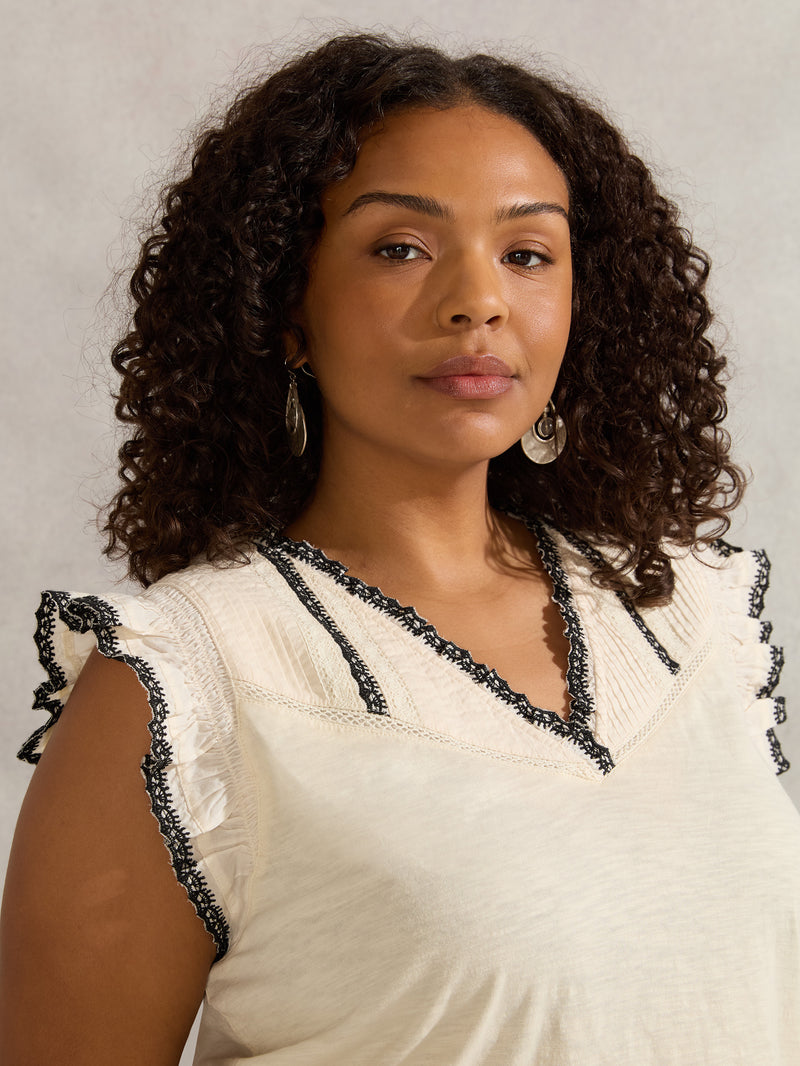 Ivory Cotton Slub Pintuck Top