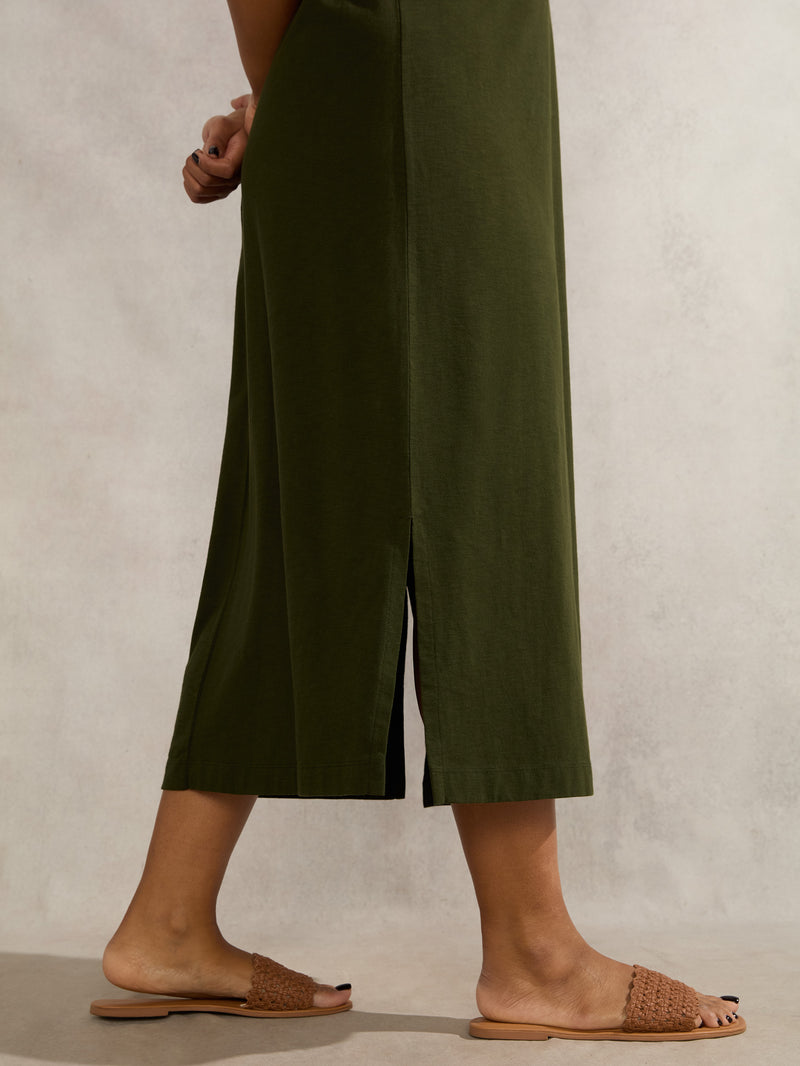 Khaki Polo Neck Dress
