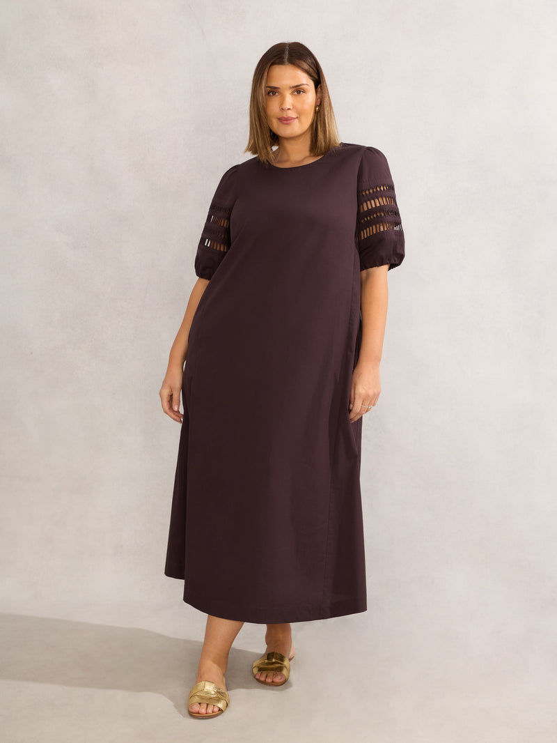 Chocolate Cotton Puff Sleeve Midaxi Dress