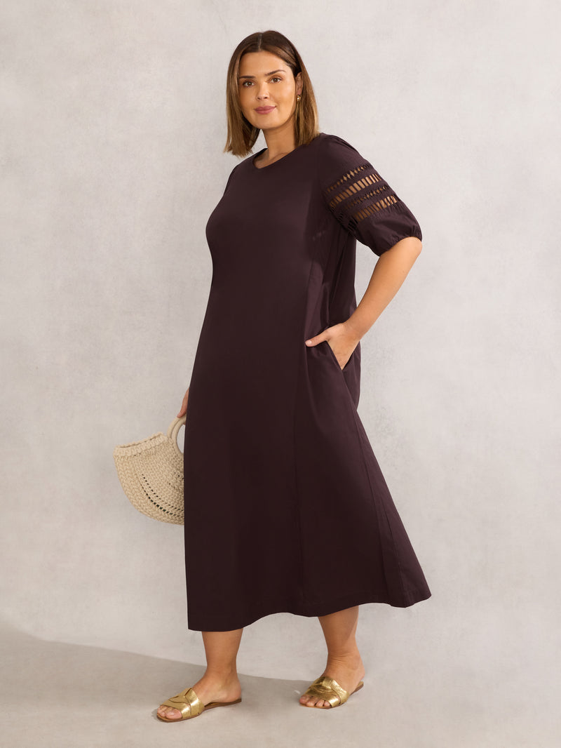 Chocolate Cotton Puff Sleeve Midaxi Dress