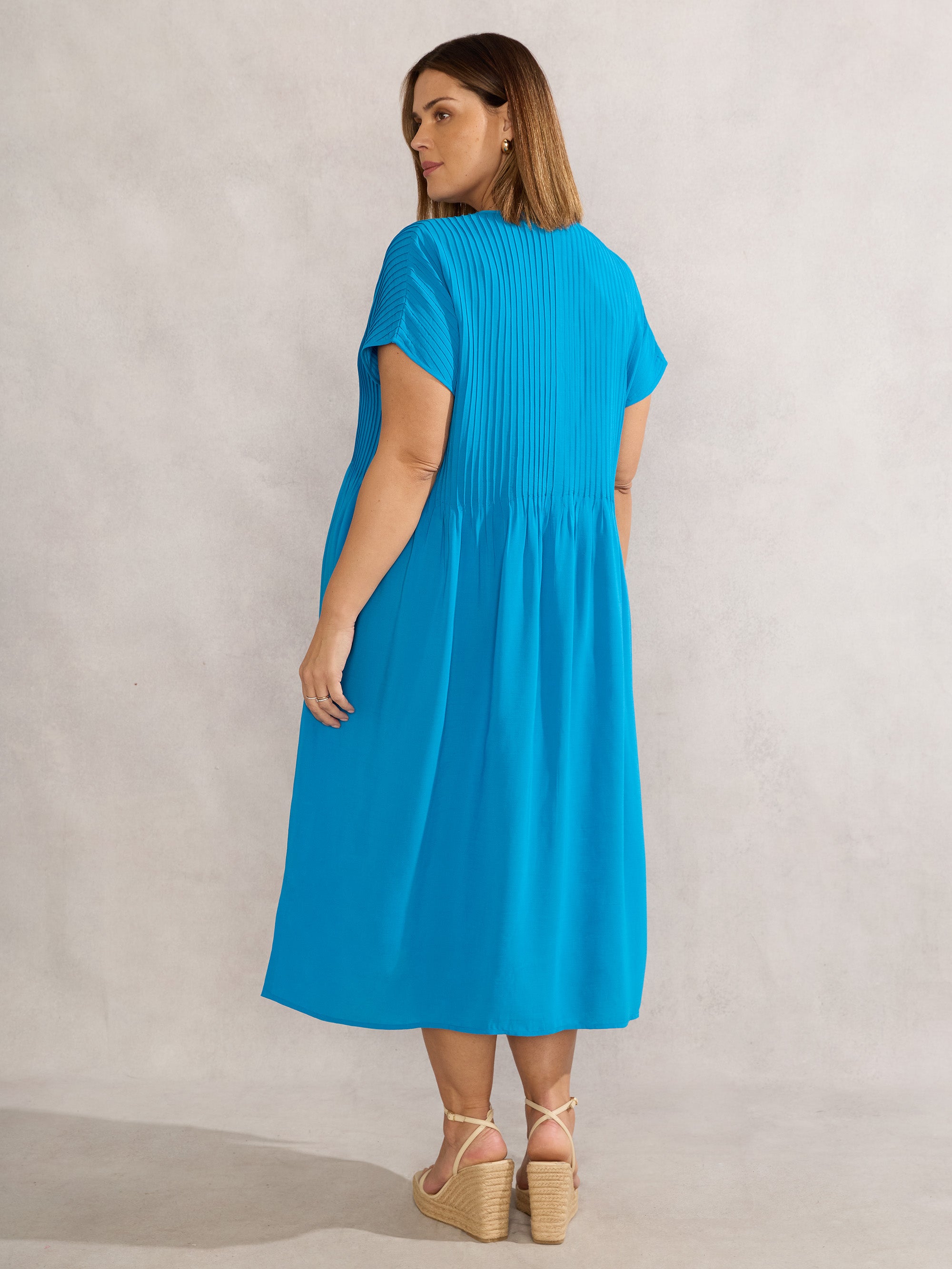 Blue Pintuck Midi Dress