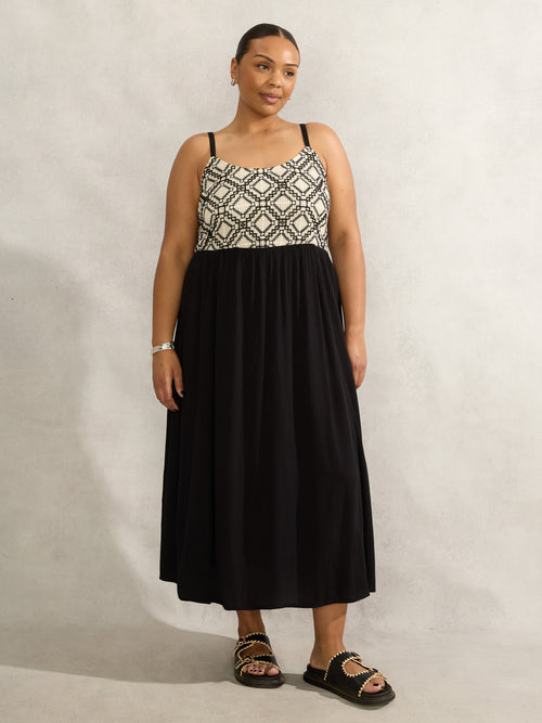 Black Crinkled Crochet Dress