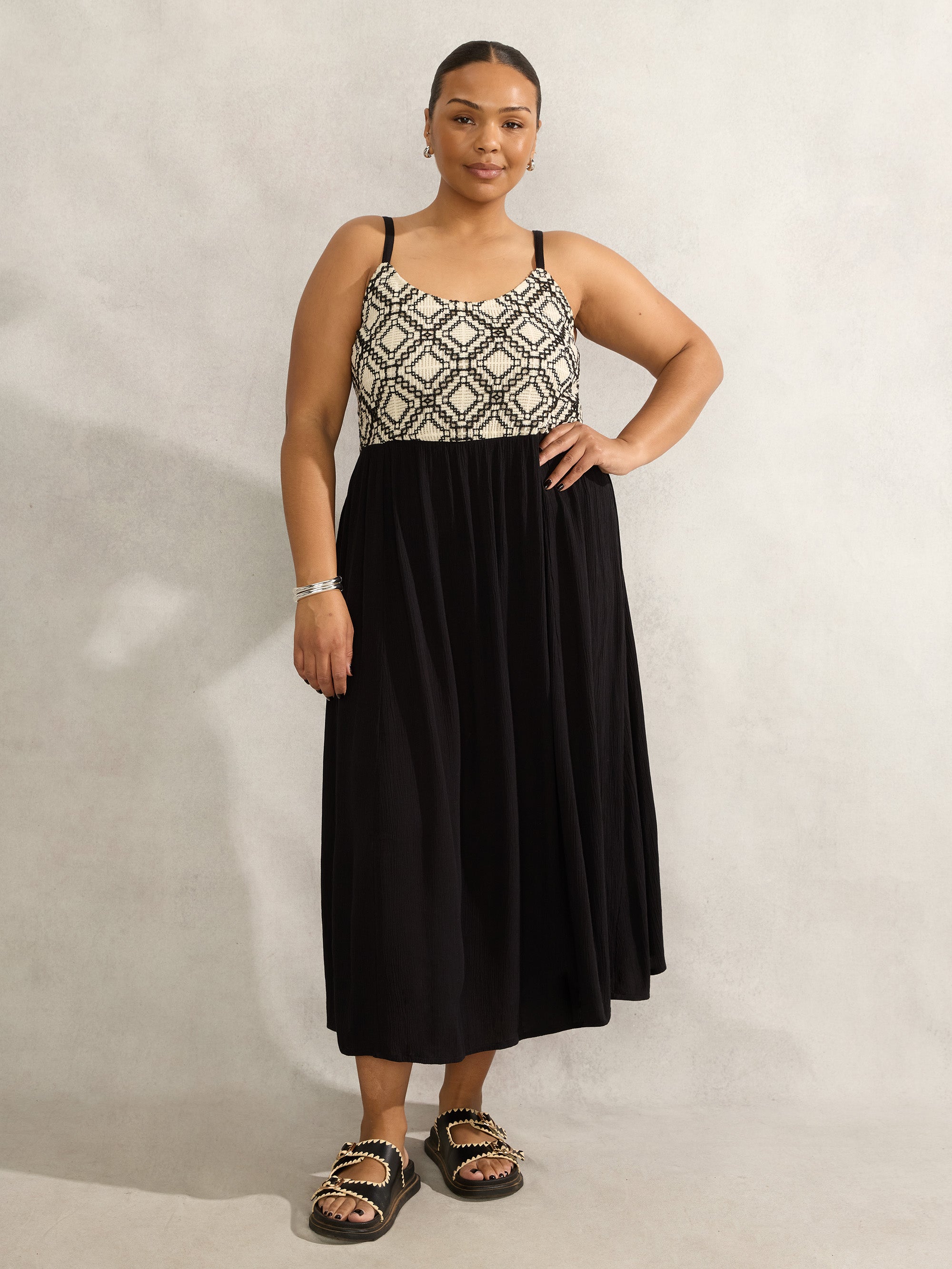 Black Crinkled Crochet Dress