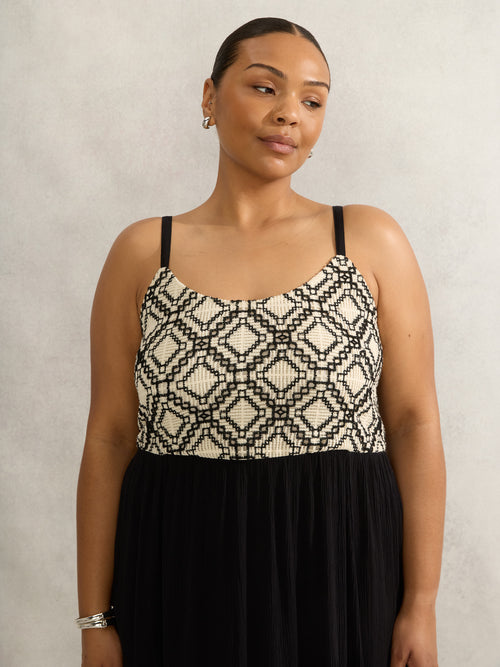 Black Crinkled Crochet Dress