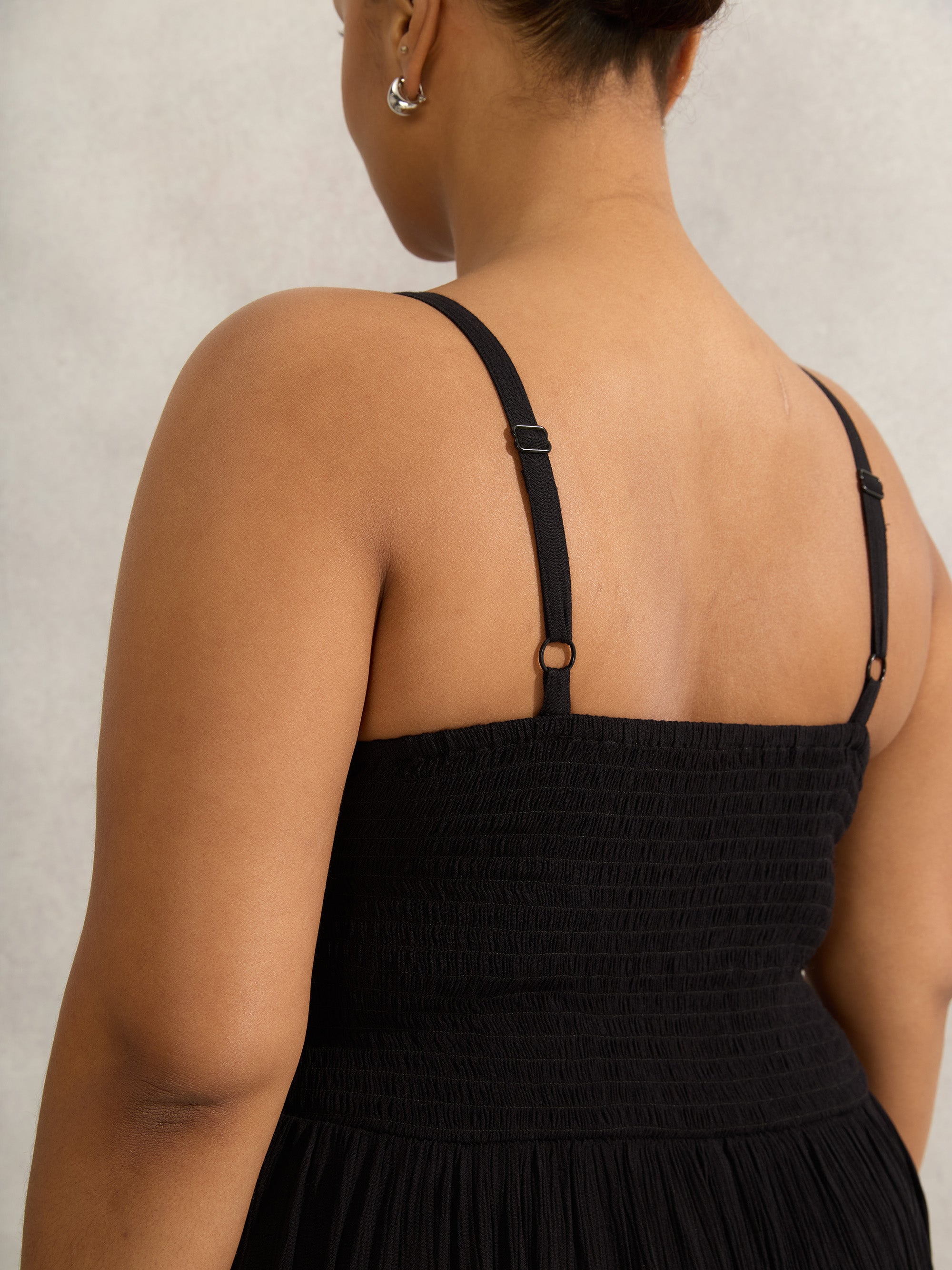 Black Crinkled Crochet Dress