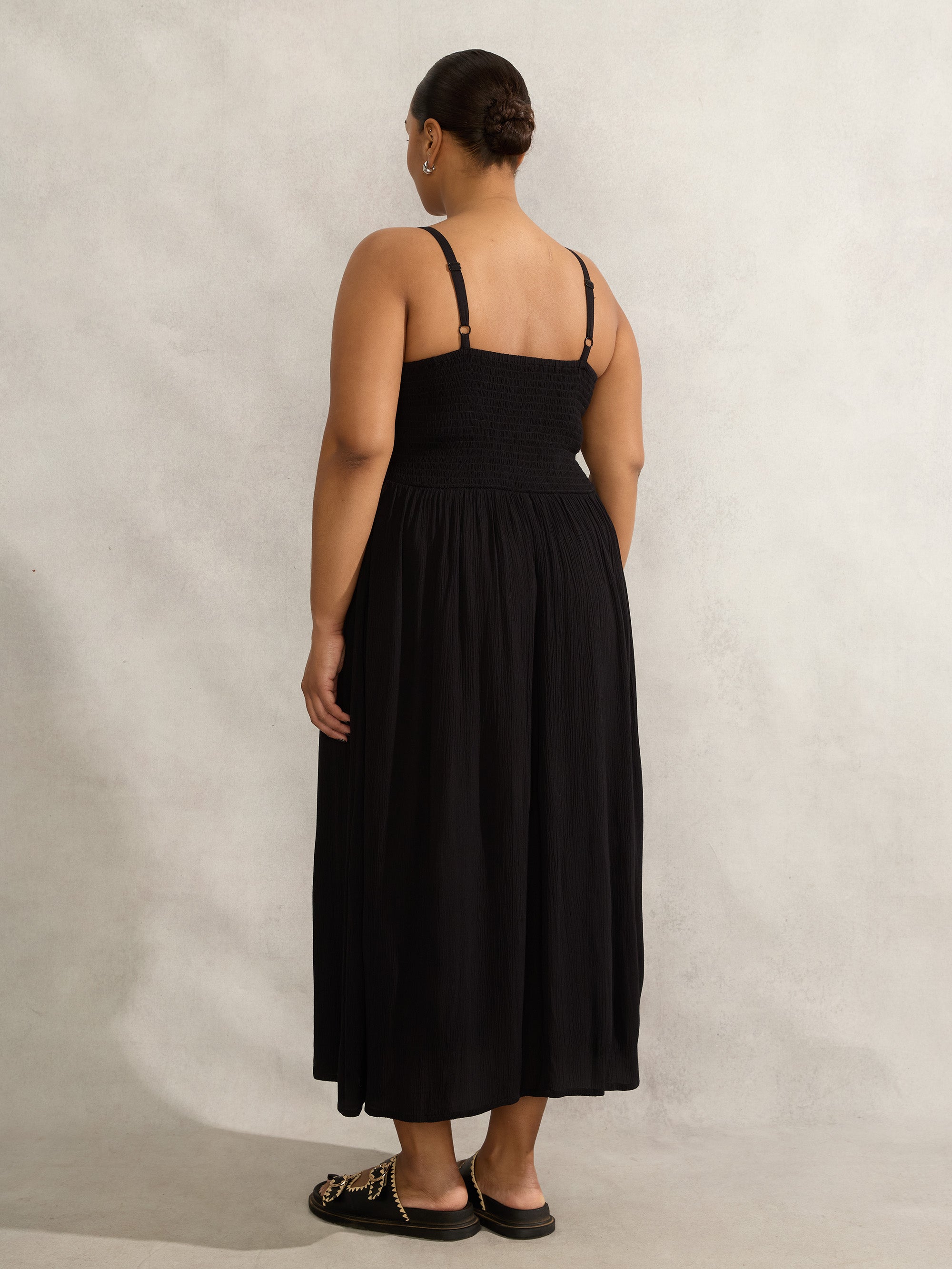Black Crinkled Crochet Dress