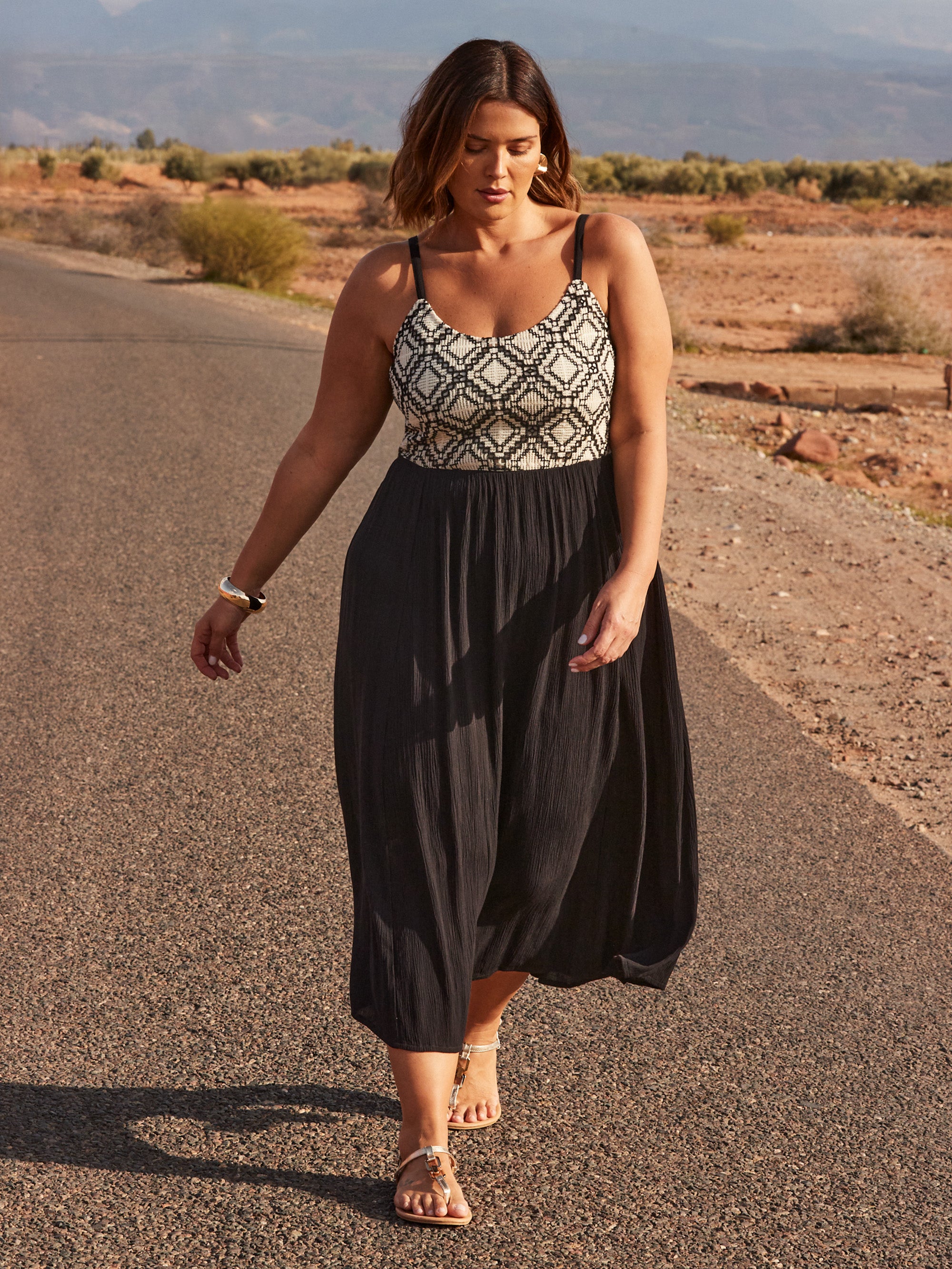 Black Crinkled Crochet Dress