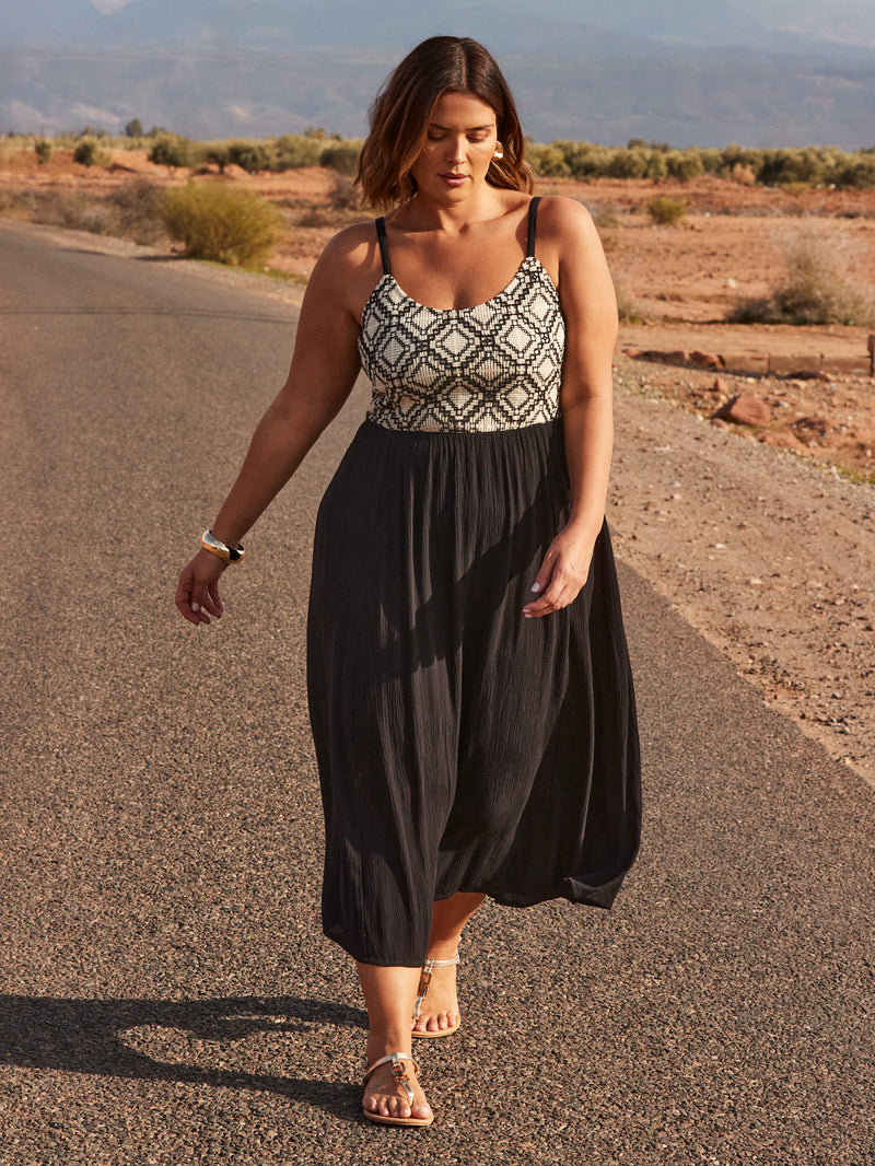 Black Crinkled Crochet Dress