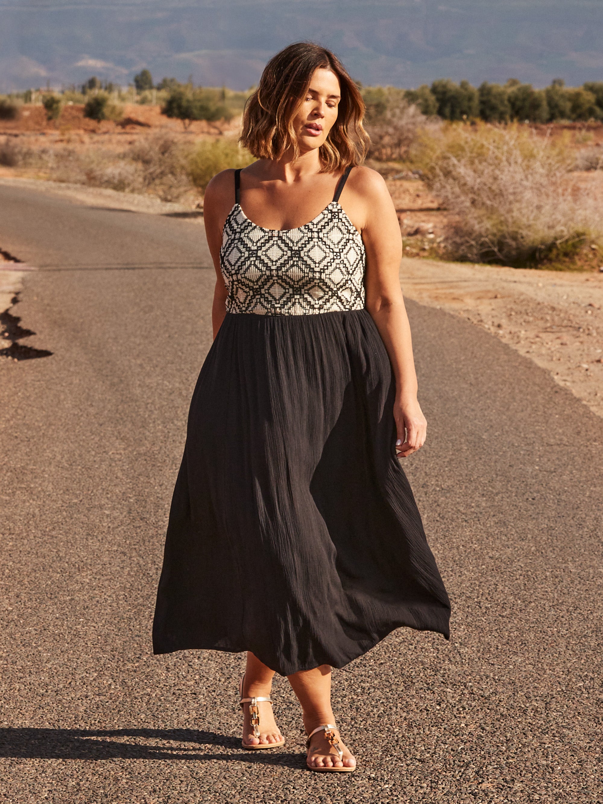 Black Crinkled Crochet Dress