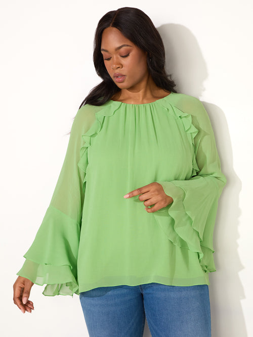 Green Frill Ruffle Blouse