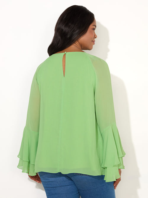 Green Frill Ruffle Blouse