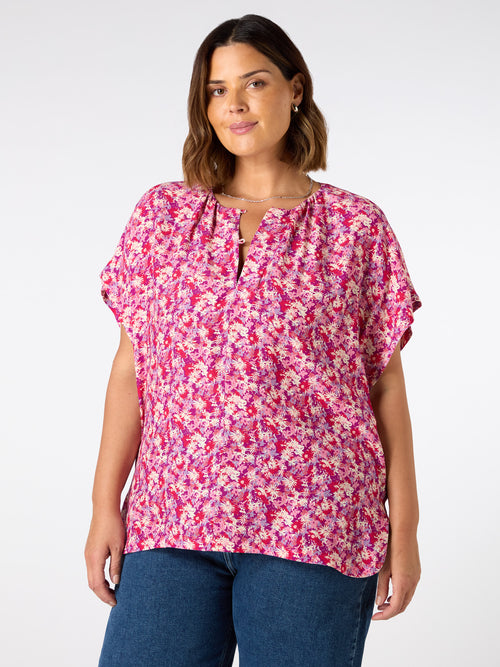 Pink Floral Button Front Blouse