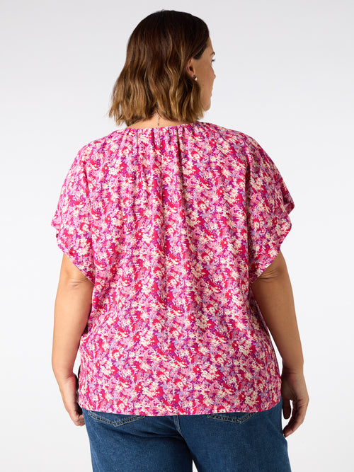 Pink Floral Button Front Blouse