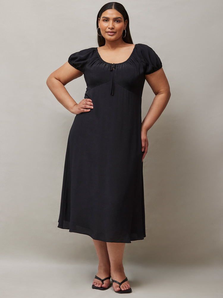 Black Dress With Ruched Neckline