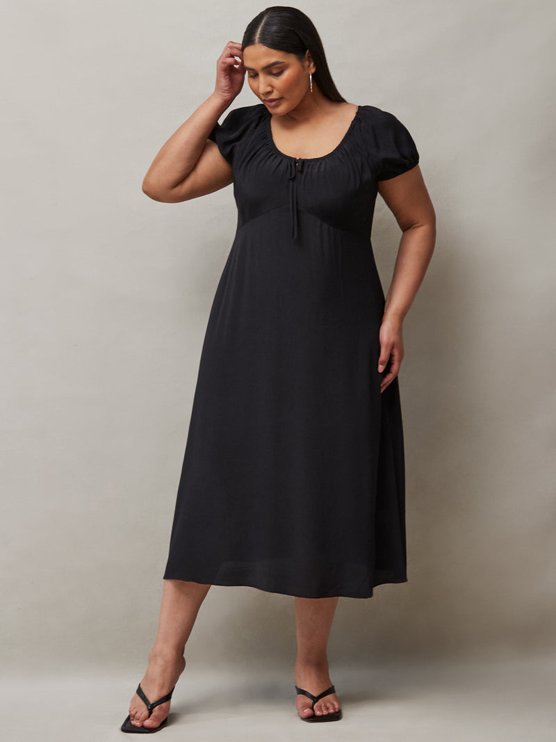 Black Dress With Ruched Neckline