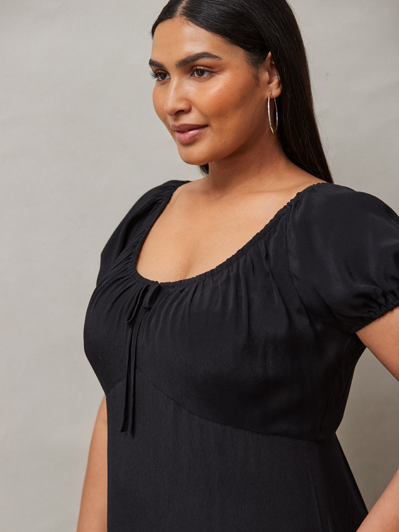 Black Dress With Ruched Neckline