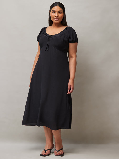 Black Dress With Ruched Neckline