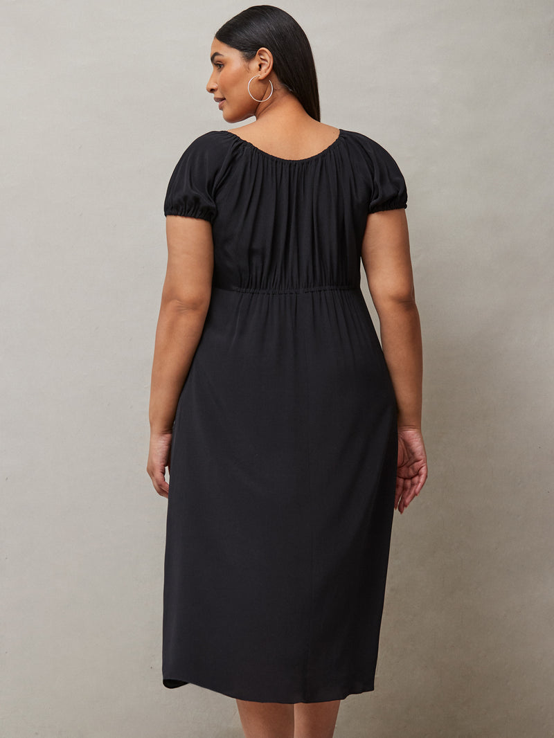 Black Dress With Ruched Neckline