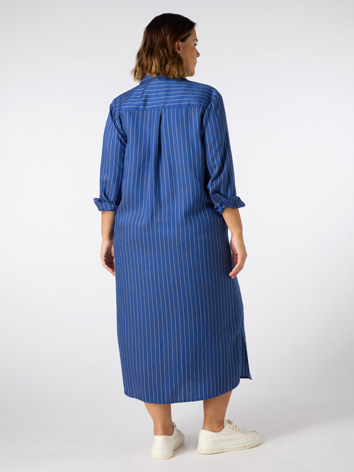 Blue Stripe Print Maxi Shirt Dress