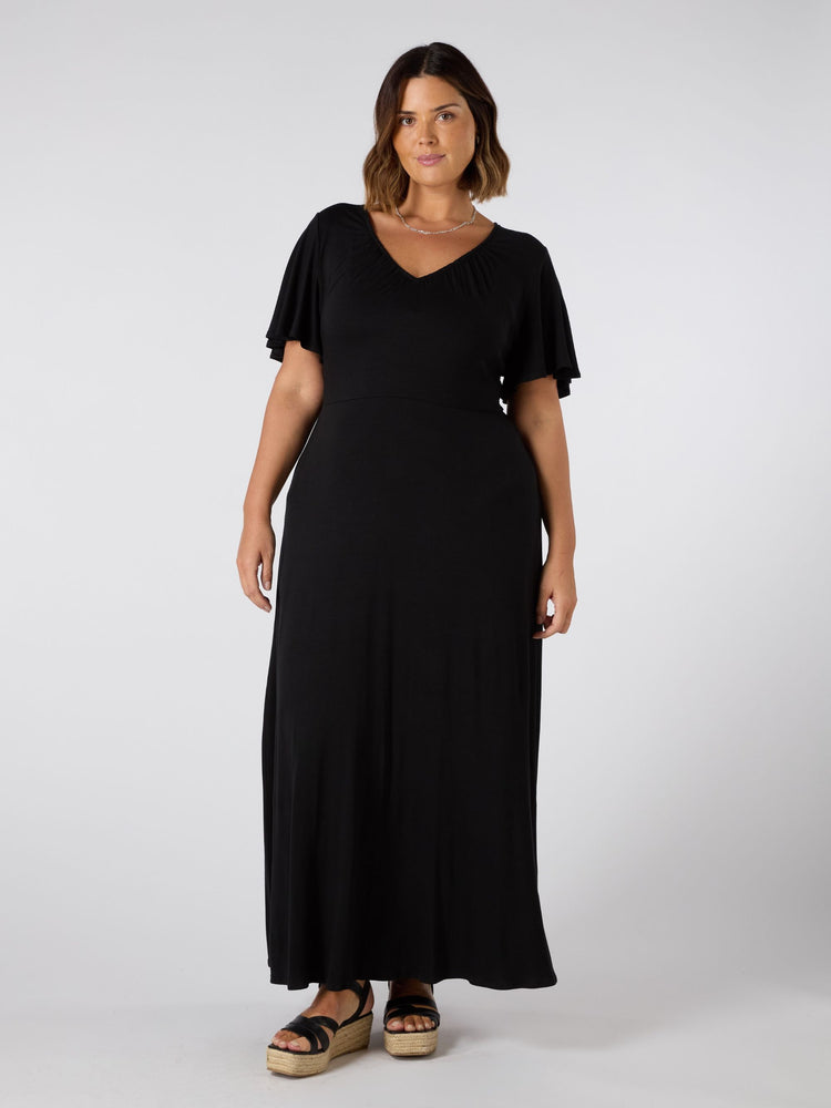 Black Jersey V Neck Maxi Dress