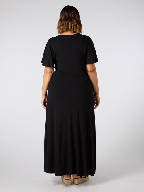 Black Jersey V Neck Maxi Dress