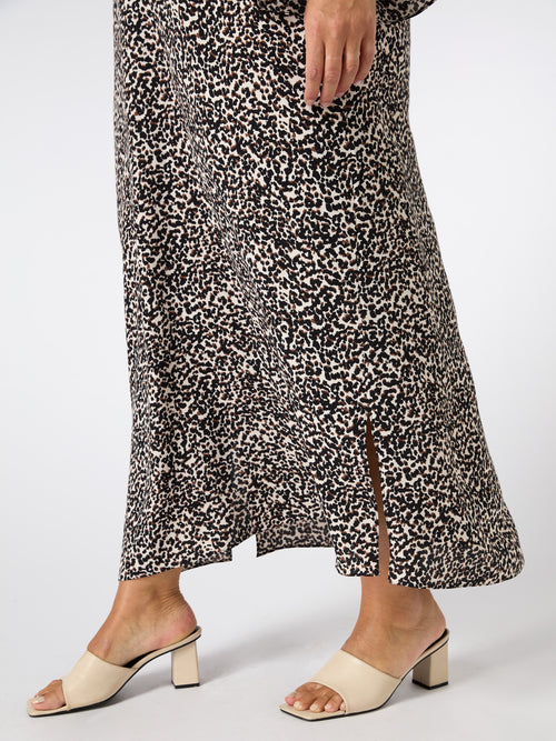 Mono Print Gathered Neck Midi Dress