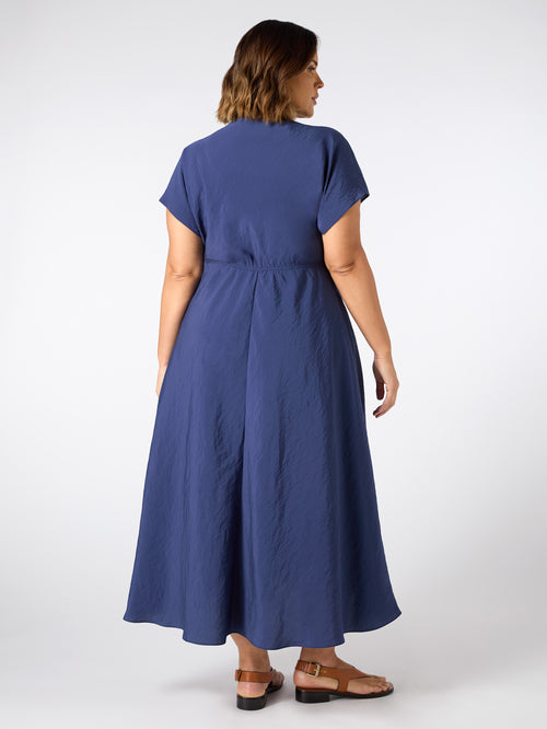 Blue V Neck Seamed Maxi Dress